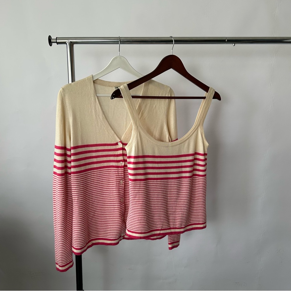 VTG 80s Ivoire de Balmain Paris Striped Cardigan & Cami Set | Silk Cashmere M - Picture 11 of 14